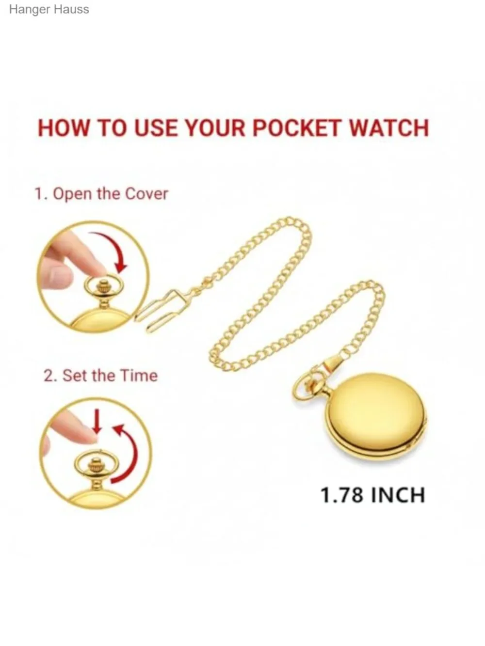 Vintage Pocket Watch with Chain Alloy Quartz Mens Womens